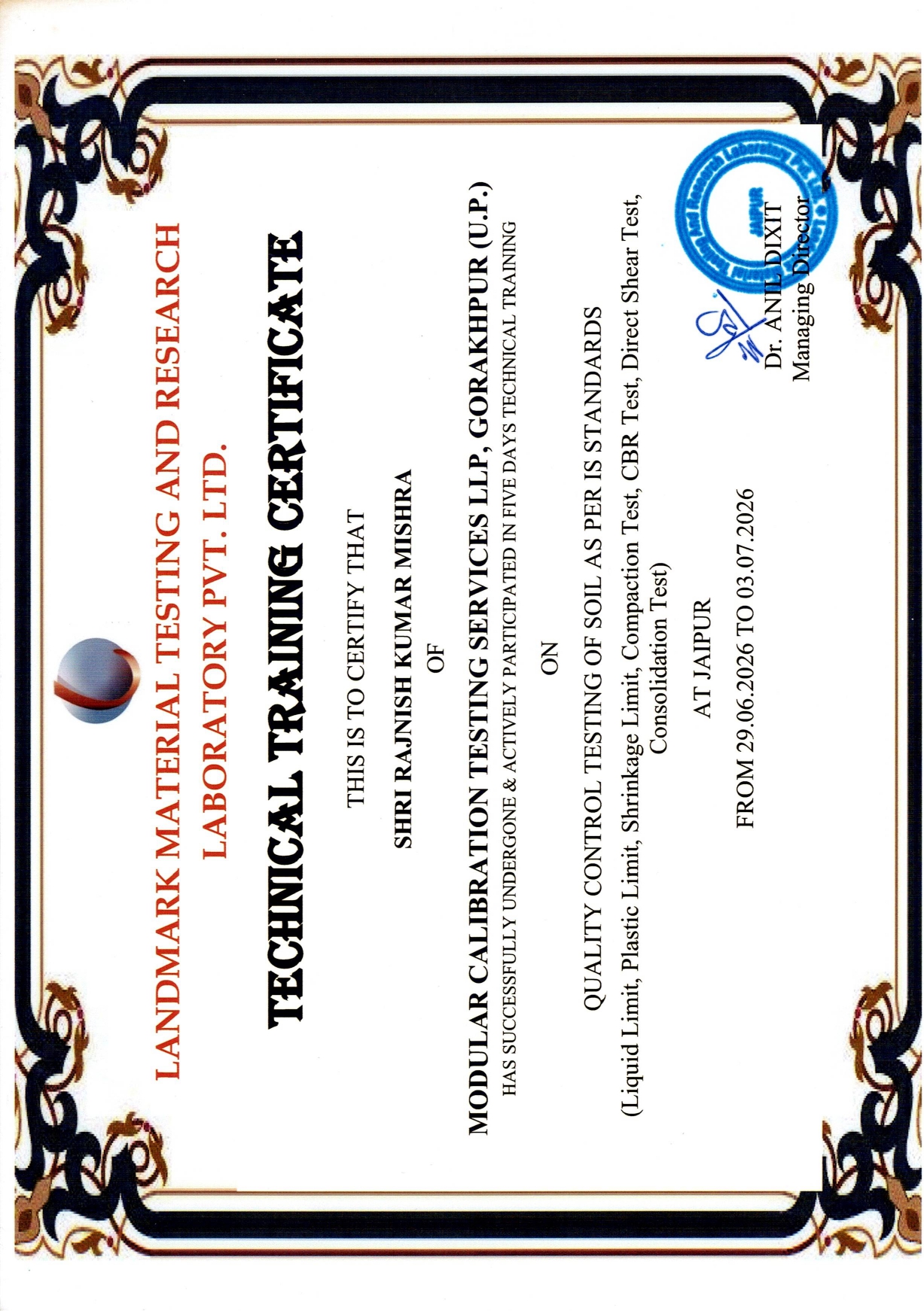 Rajnish Mishra Training Certificate – Page 3